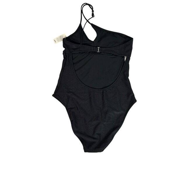 Aerie size Medium Shine Rib One Shoulder Full Coverage One Piece Swimsuit Black - Picture 6 of 12